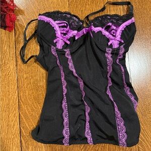 Lace Trim Black and Purple Chemise